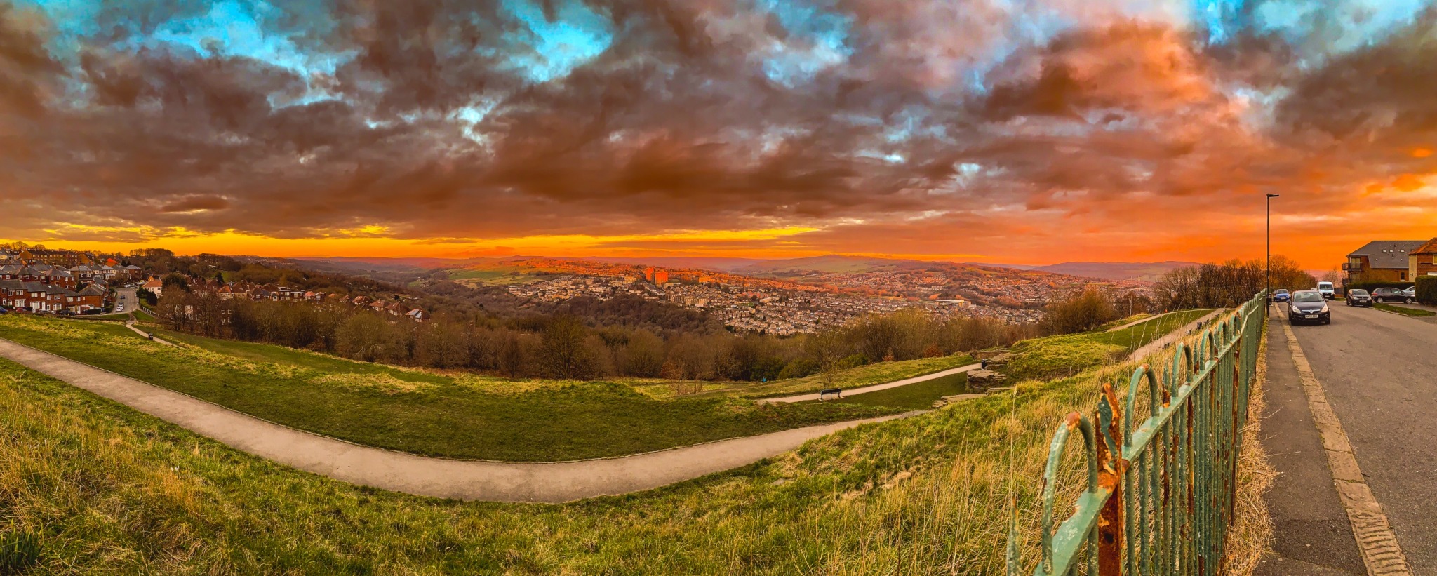 Bole Hills (Crookes, Sheffield) at sunrise in early spring.